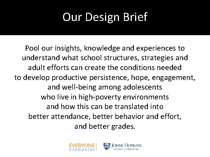 Our Design Brief Pool our insights, knowledge and experiences to understand what school structures,