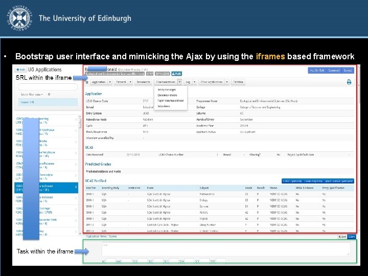 • Bootstrap user interface and mimicking the Ajax by using the iframes based