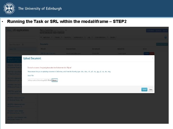  • Running the Task or SRL within the modal/iframe – STEP 2 