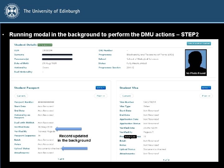  • Running modal in the background to perform the DMU actions – STEP