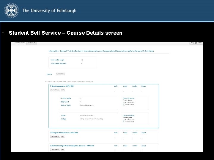  • Student Self Service – Course Details screen 