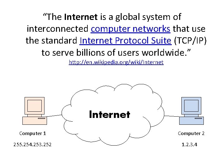 “The Internet is a global system of interconnected computer networks that use the standard