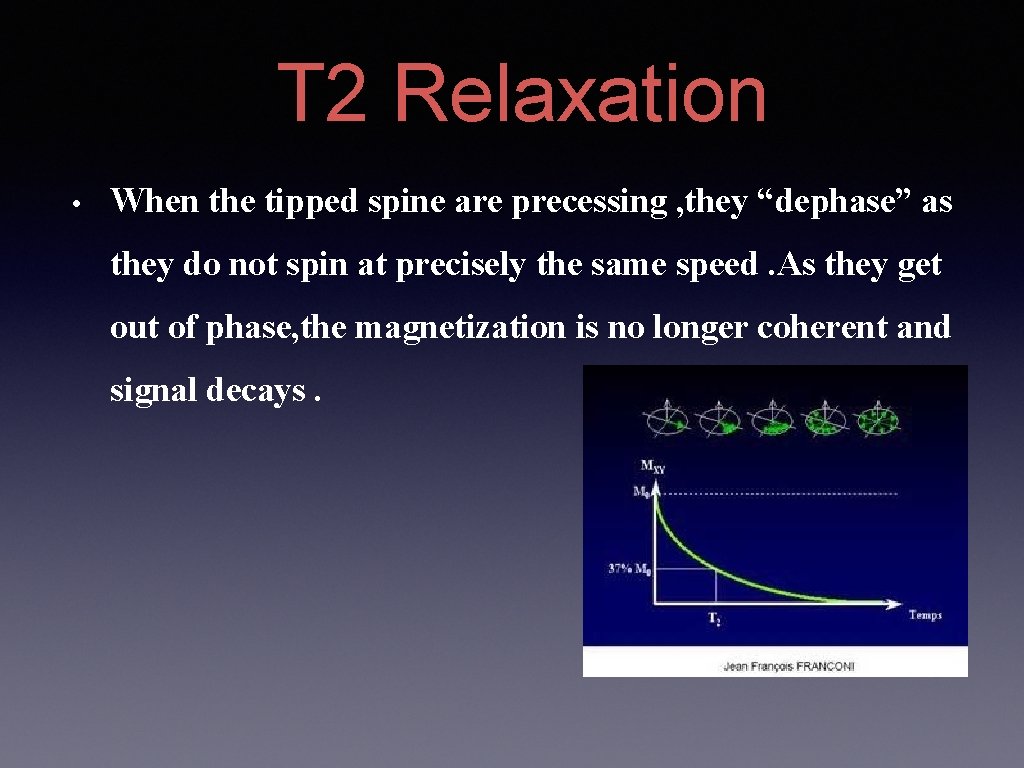 T 2 Relaxation • When the tipped spine are precessing , they “dephase” as