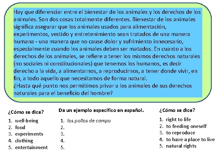 Hay que diferenciar entre el bienestar de los animales y los derechos de los