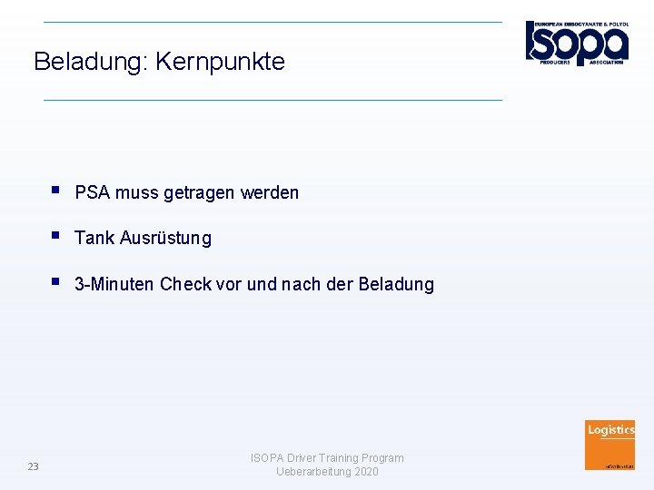 Beladung: Kernpunkte 23 PSA muss getragen werden Tank Ausrüstung 3 -Minuten Check vor und