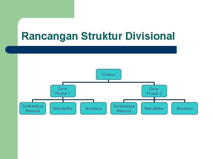 Rancangan Struktur Divisional Direktur Divisi Produk 1 Sumberdaya Manusia Manufaktur Divisi Produk 2 Akuntansi