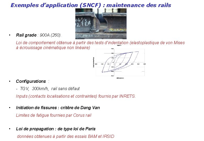 Exemples d’application (SNCF) : maintenance des rails • Rail grade : 900 A (260).