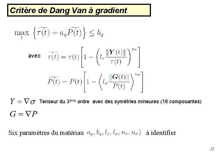 Critère de Dang Van à gradient avec Tenseur du 3ème ordre avec des symétries