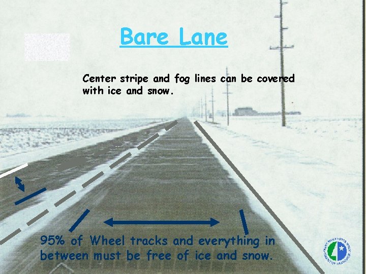 Bare Lane Center stripe and fog lines can be covered with ice and snow.