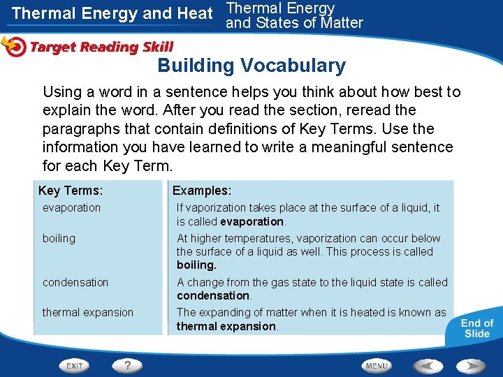 Thermal Energy and Heat Thermal Energy and States of Matter Building Vocabulary Using a