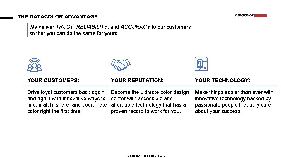 THE DATACOLOR ADVANTAGE We deliver TRUST, RELIABILITY, and ACCURACY to our customers so that