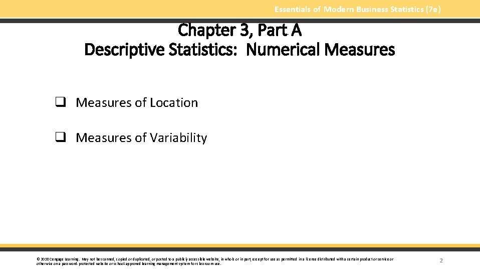 Essentials of Modern Business Statistics (7 e) Chapter 3, Part A Descriptive Statistics: Numerical