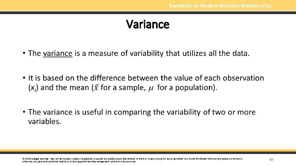 Essentials of Modern Business Statistics (7 e) Variance § © 2018 Cengage Learning. May