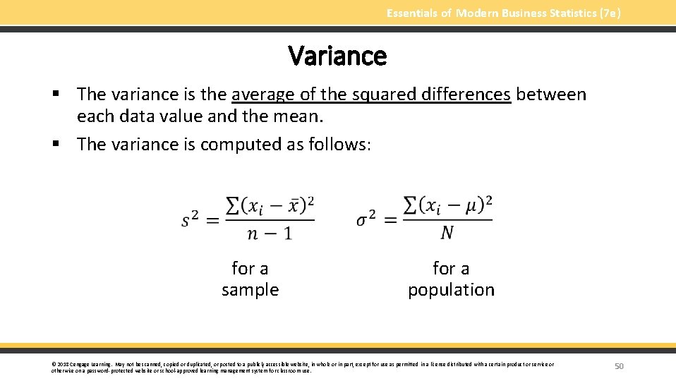 Essentials of Modern Business Statistics (7 e) Variance § The variance is the average