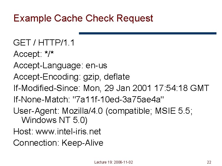Example Cache Check Request GET / HTTP/1. 1 Accept: */* Accept-Language: en-us Accept-Encoding: gzip,