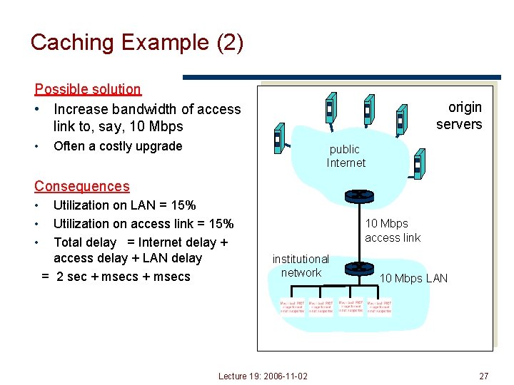 Caching Example (2) Possible solution • Increase bandwidth of access link to, say, 10