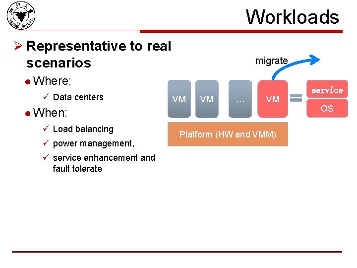 Workloads Ø Representative to real scenarios migrate l Where: ü Data centers service VM