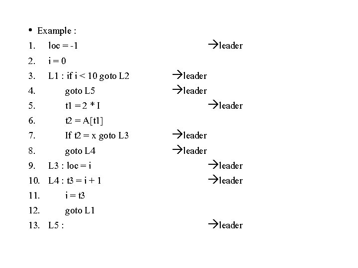  • Example : 1. loc = -1 2. i = 0 3. L