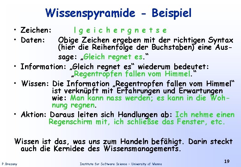 Wissenspyramide - Beispiel • Zeichen: l g e i c h e r g