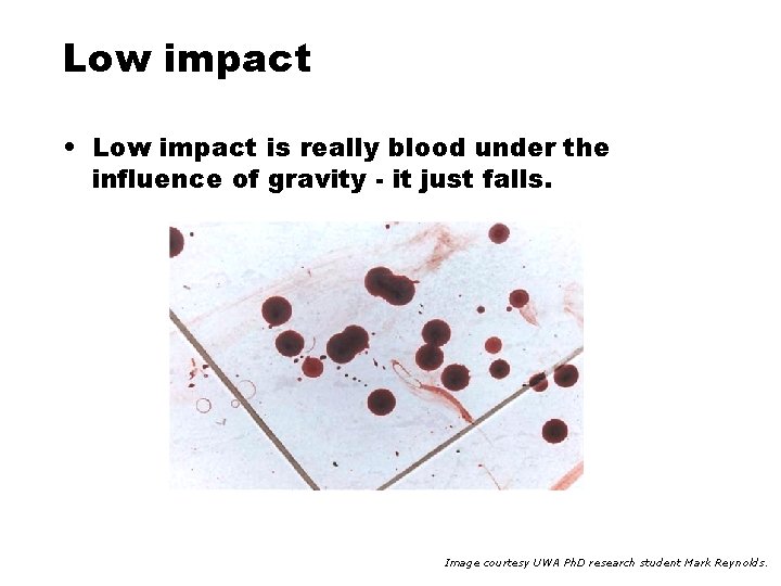 Low impact • Low impact is really blood under the influence of gravity -