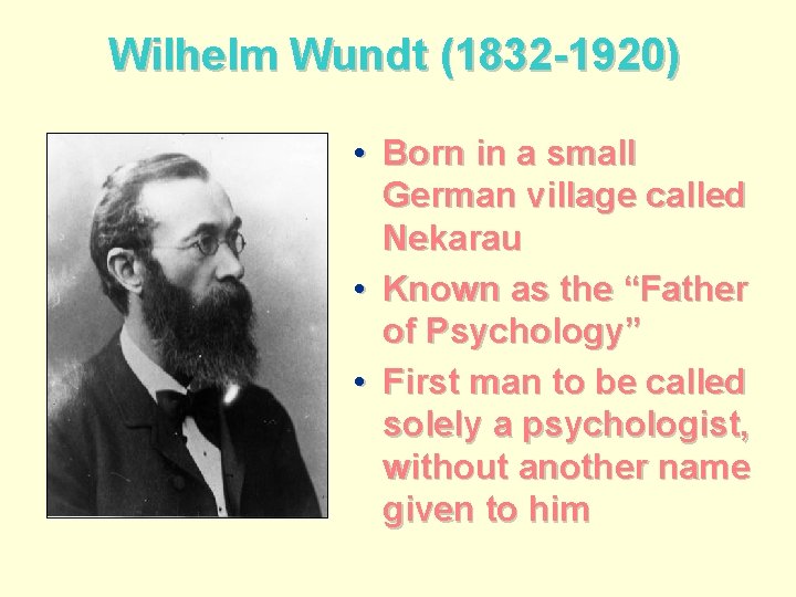 Wilhelm Wundt (1832 -1920) • Born in a small German village called Nekarau •