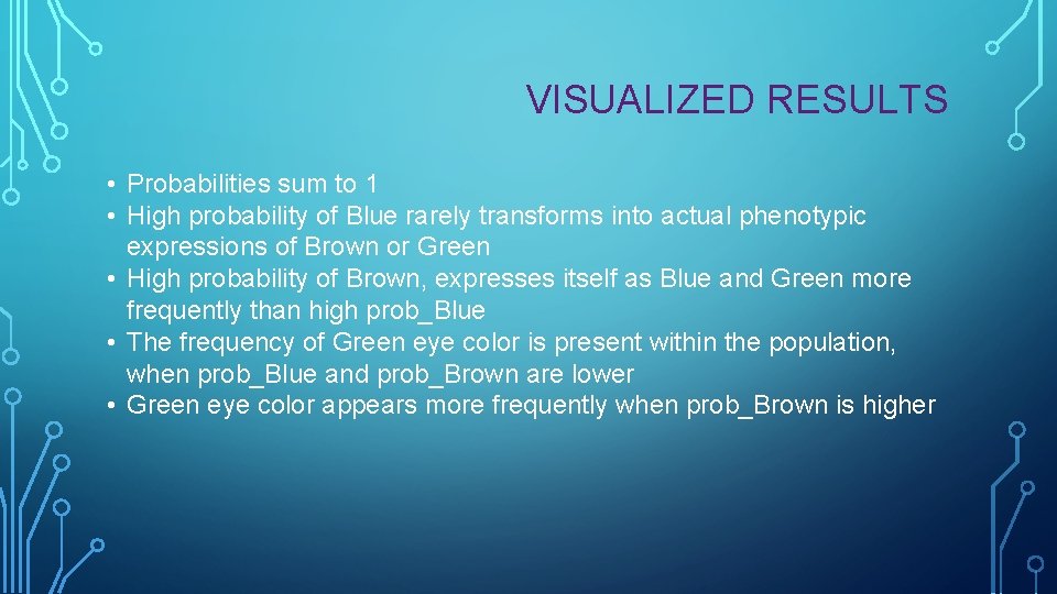 VISUALIZED RESULTS • Probabilities sum to 1 • High probability of Blue rarely transforms