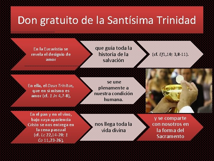 Don gratuito de la Santísima Trinidad En la Eucaristía se revela el designio de