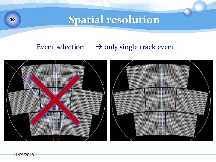 18 Spatial resolution Event selection 11/09/2013 only single track event 