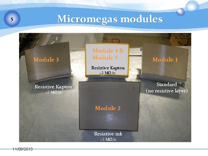 5 Micromegas modules Module 3 Module 4 & Module 5 Module 1 Resistive Kapton