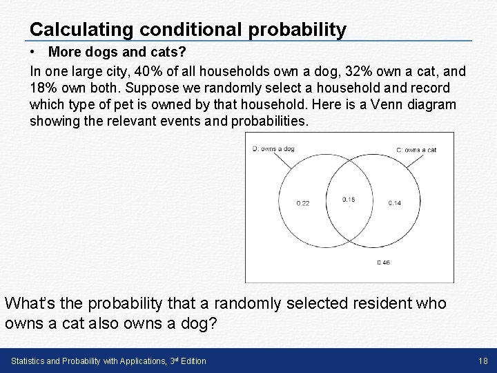 Calculating conditional probability • More dogs and cats? In one large city, 40% of Calculating conditional probability • More dogs and cats? In one large city, 40% of