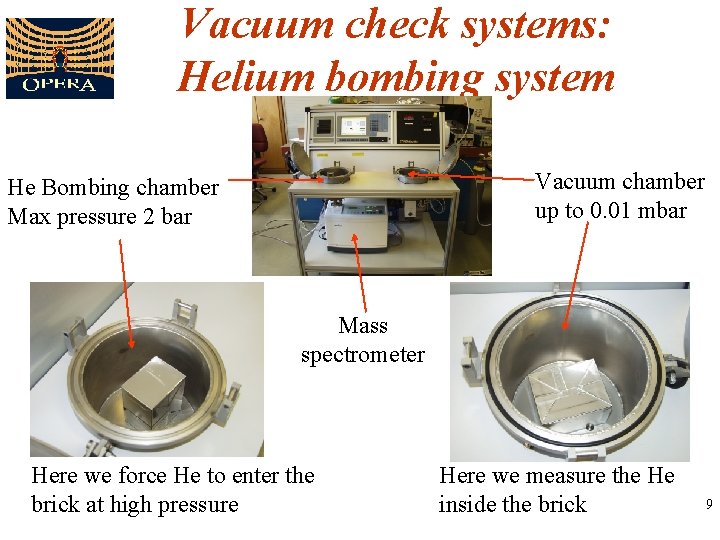 Vacuum check systems: Helium bombing system Vacuum chamber up to 0. 01 mbar He