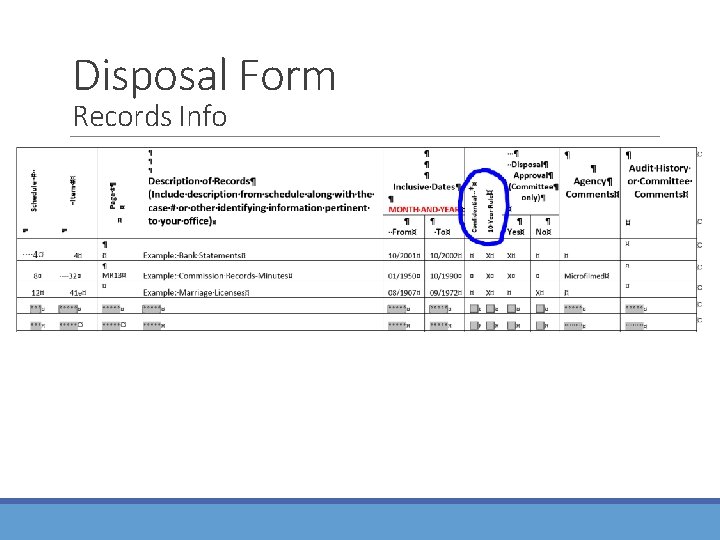 Disposal Form Records Info 