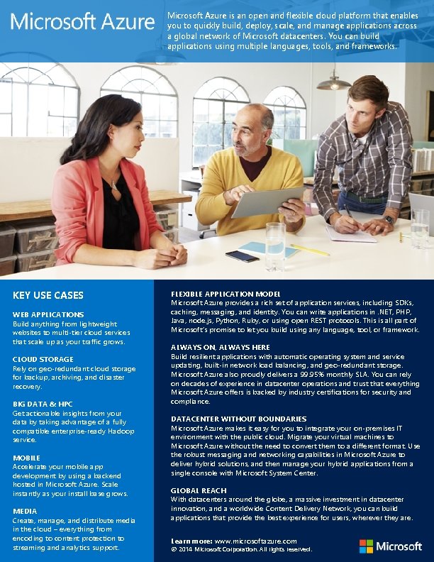 Microsoft Azure is an open and flexible cloud platform that enables you to quickly Microsoft Azure is an open and flexible cloud platform that enables you to quickly