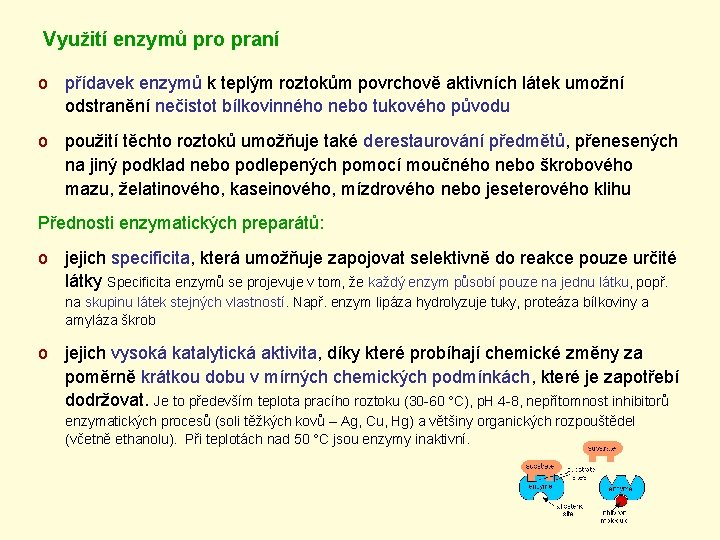 Využití enzymů pro praní o přídavek enzymů k teplým roztokům povrchově aktivních látek umožní