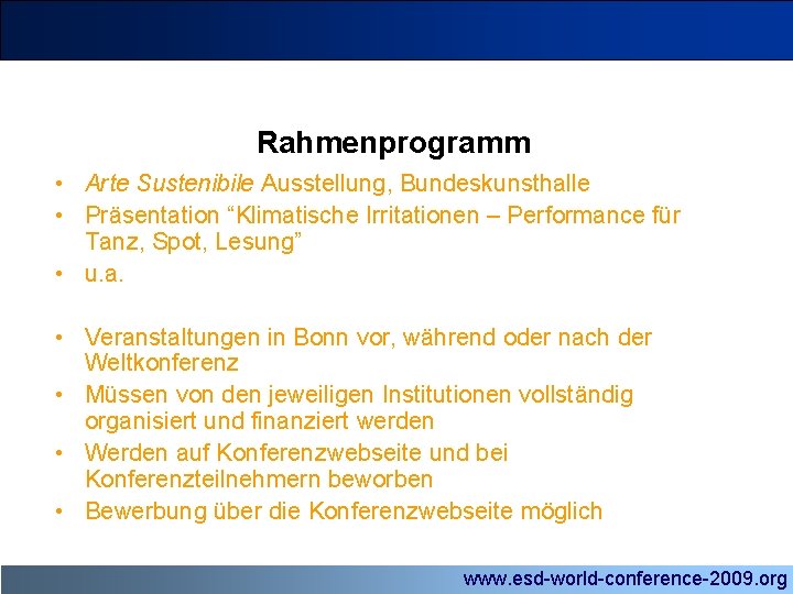 Rahmenprogramm • Arte Sustenibile Ausstellung, Bundeskunsthalle • Präsentation “Klimatische Irritationen – Performance für Tanz,