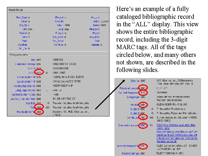 Here’s an example of a fully cataloged bibliographic record in the “ALL” display. This
