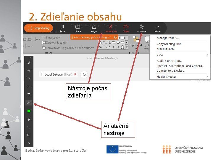 2. Zdieľanie obsahu Nástroje počas zdieľania Anotačné nástroje IT Akadémia - vzdelávanie pre 21.