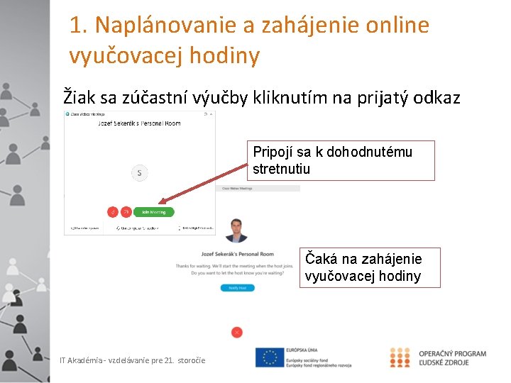 1. Naplánovanie a zahájenie online vyučovacej hodiny Žiak sa zúčastní výučby kliknutím na prijatý