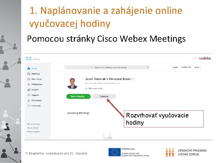 1. Naplánovanie a zahájenie online vyučovacej hodiny Pomocou stránky Cisco Webex Meetings Rozvrhovať vyučovacie