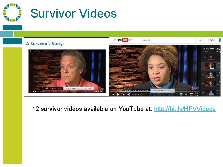 Survivor Videos 12 survivor videos available on You. Tube at: http: //bit. ly/HPVVideos 