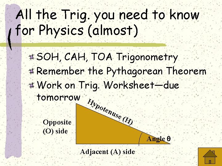 All the Trig. you need to know for Physics (almost) SOH, CAH, TOA Trigonometry