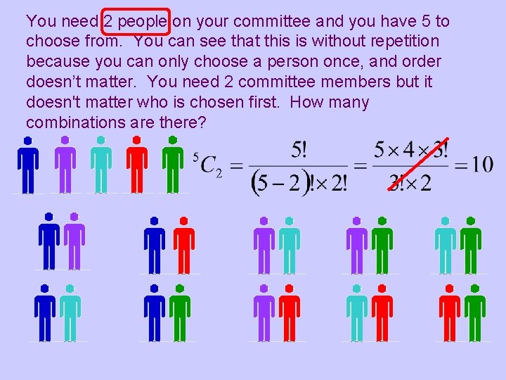 You need 2 people on your committee and you have 5 to choose from. You need 2 people on your committee and you have 5 to choose from.