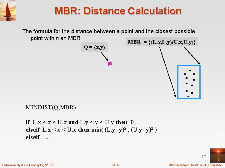 MBR: Distance Calculation The formula for the distance between a point and the closest