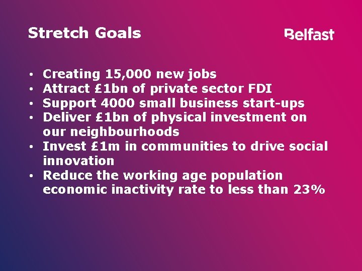 Stretch Goals Creating 15, 000 new jobs Attract £ 1 bn of private sector