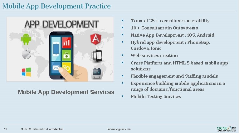 Mobile App Development Practice • • Mobile App Development Services 13 CIGNEX Datamatics Confidential