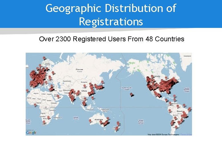 Geographic Distribution of Registrations Over 2300 Registered Users From 48 Countries 