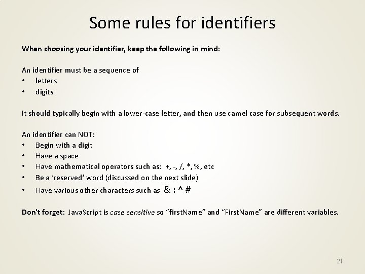 Some rules for identifiers When choosing your identifier, keep the following in mind: An