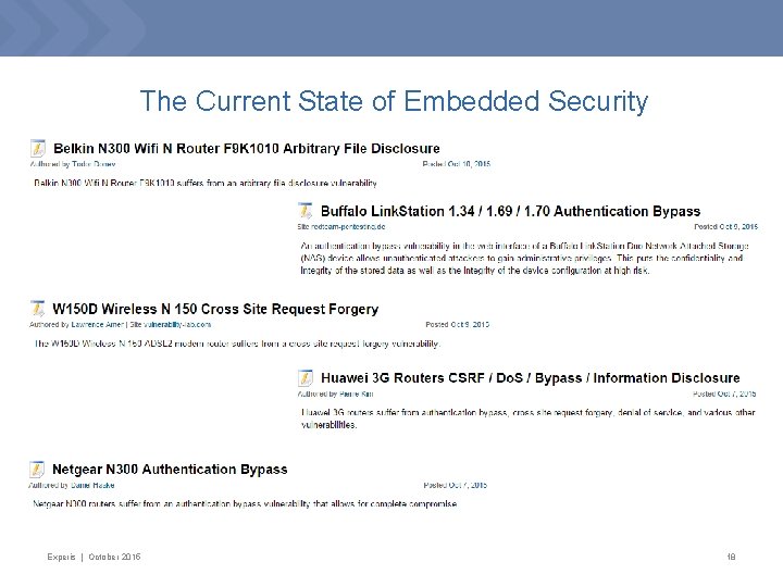 The Current State of Embedded Security Experis | October 2015 18 