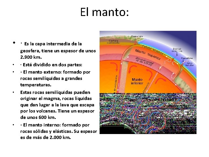 El manto: • · Es la capa intermedia de la • • geosfera, tiene