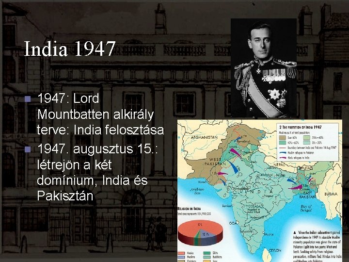 India 1947 n n 1947: Lord Mountbatten alkirály terve: India felosztása 1947. augusztus 15.